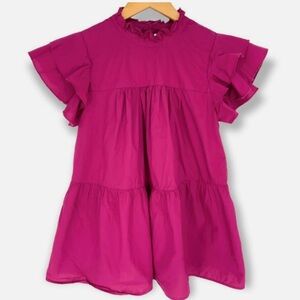 Anthropologie Maeve Ophelia XS Pink Tiered Ruffle Babydoll Top